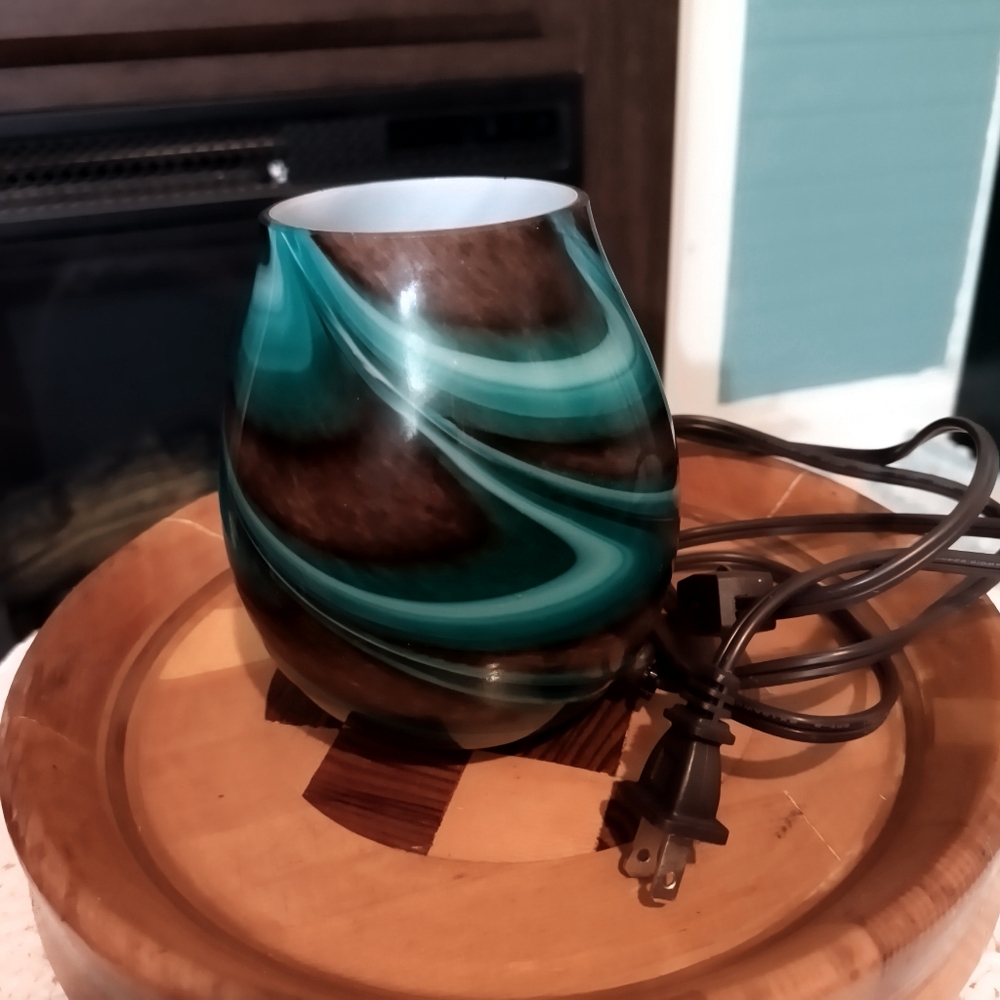 Intertek Electric Accent Lamp Art Glass Turquoise Brown Swirl 6 inch Night light